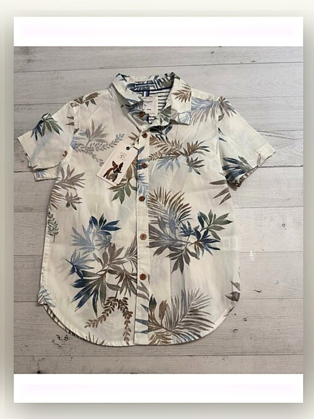 Denim & Flower boys short sleeve button down shirt tropical print 5/6 NEW